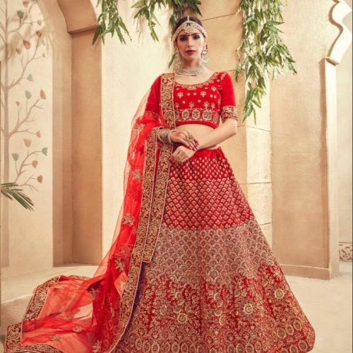 indian-ethnic-designer-velvet-heavy-embroidered-bridal-red-lehenga